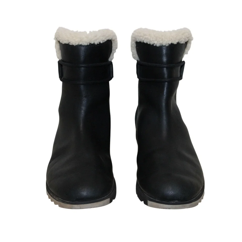 Sorel Harlow Bootie Cozy Waterproof Leather Shearling Collar‎ Black Womens 8